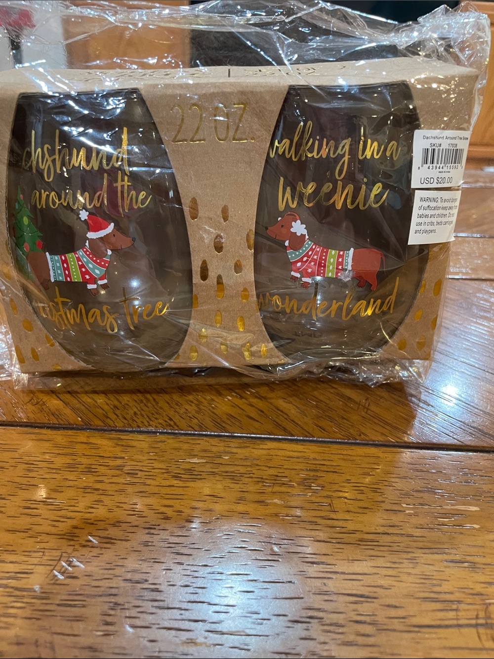 Dachshund Holiday Stemless Wine Glasses